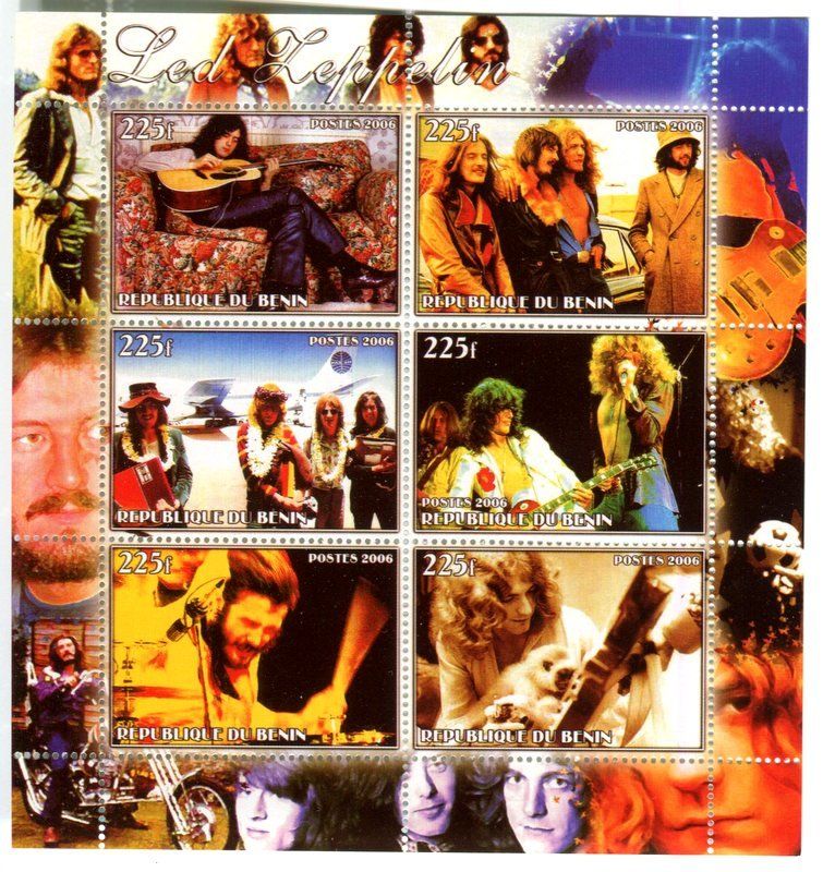 Tutti i francobolli: Block "Led Zeppelin". Benin – Nuovo e nell'imballaggio originale da Basel venduto da Butsch5