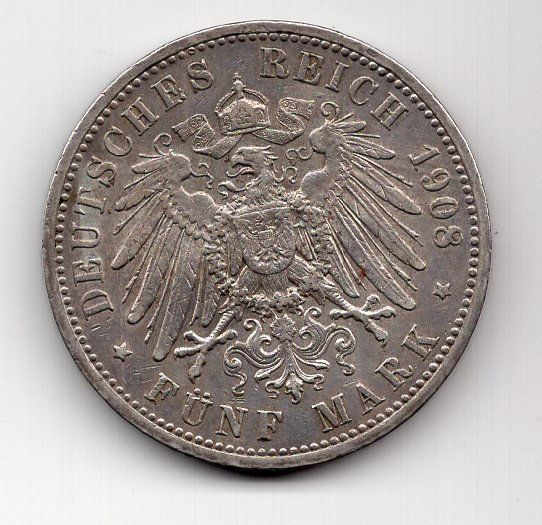Toutes les monnaies: (1144) Preussen, 5 Mark 1908 A, vz – D'occasion à Rüthi (Rheintal) par erdnuessli1