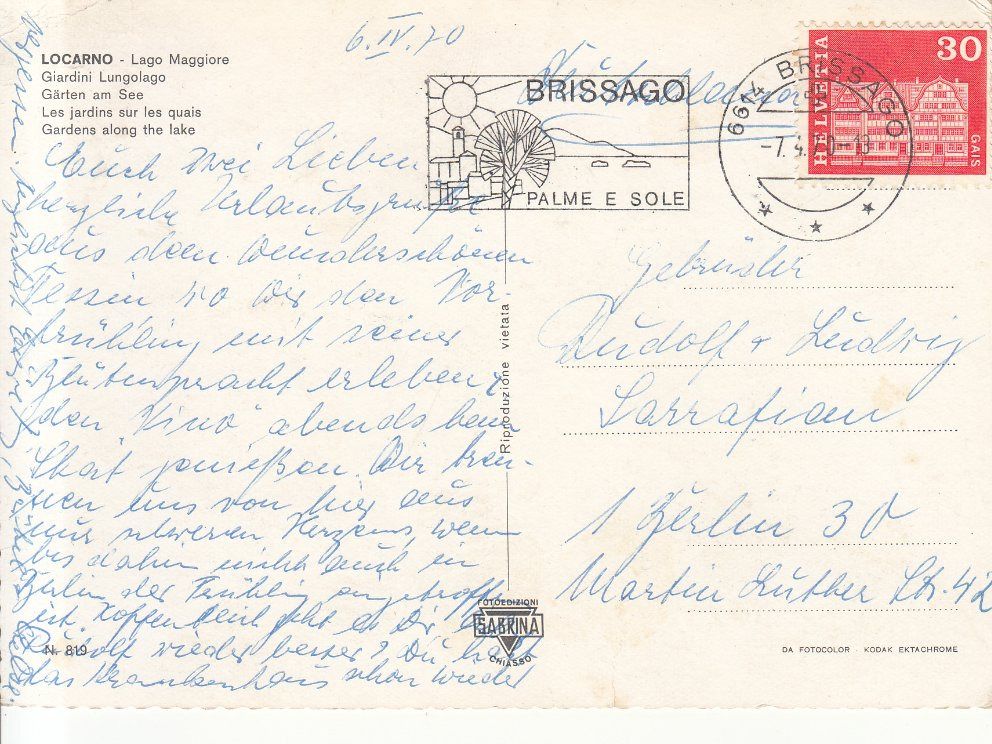 Cartoline postali: Locarno 1970 – Usato da Bürglen TG venduto da StampGraf 1