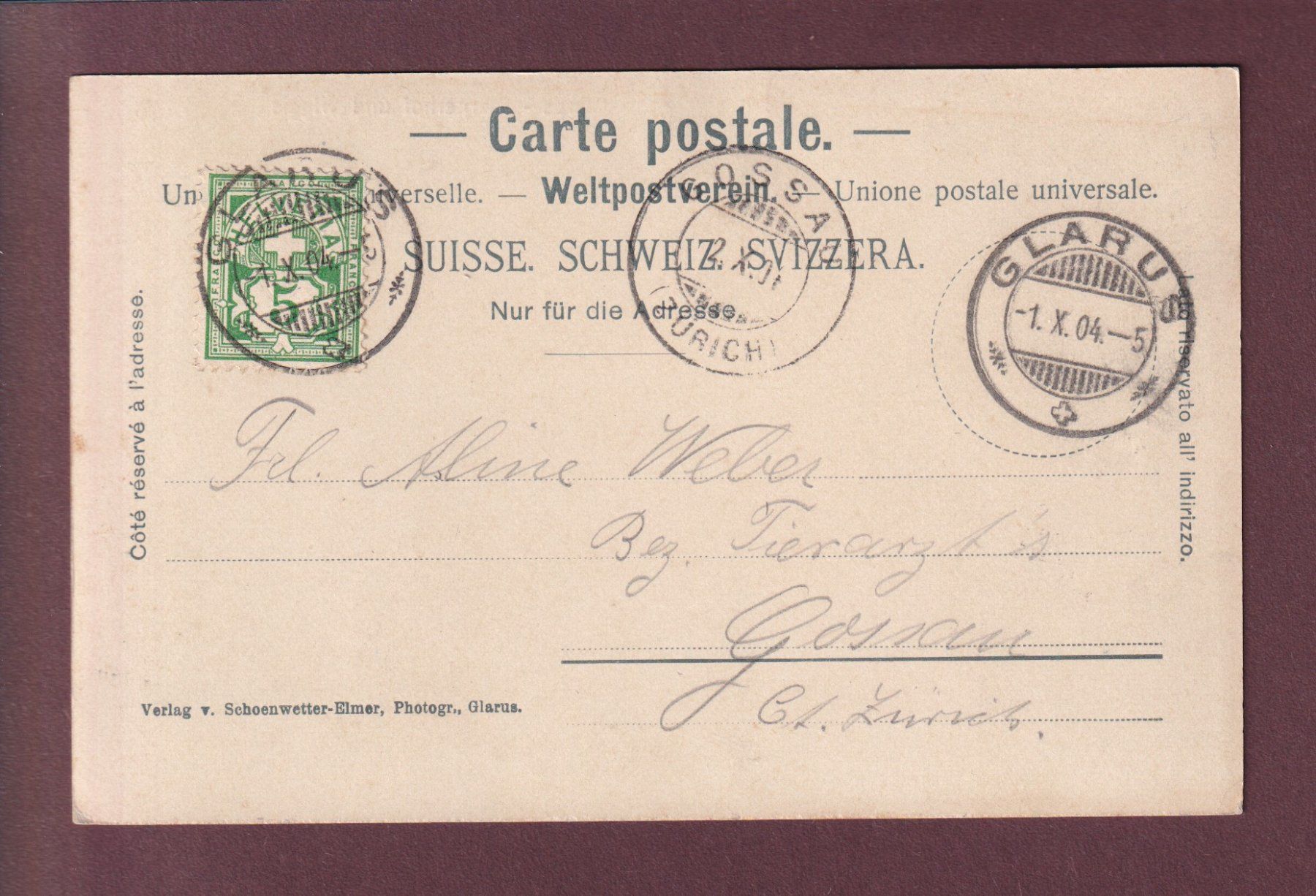 Cartoline postali: GLARUS - Glarnerhof - Wiggis - 1904 – Usato da Pully venduto da nicecards 1