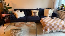 Dunkelblaues Ecksofa aus Samt