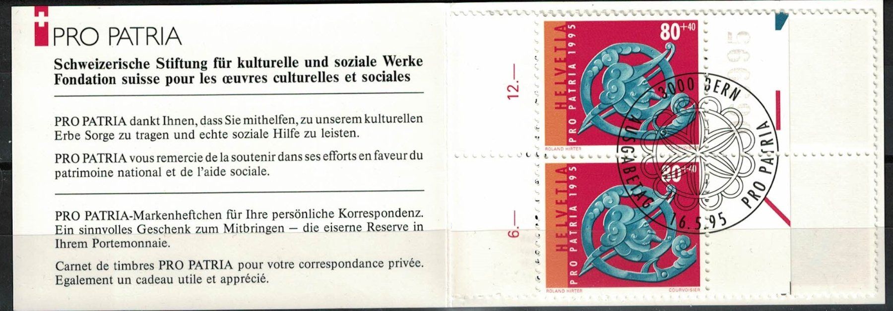 Tutti i francobolli: Markenheftchen Pro Patria 1995 gestempelt ET – Usato da Bern venduto da bae_958f 1