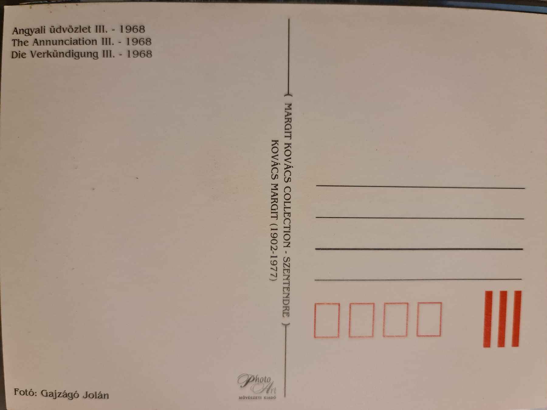 Ansichtskarten: Ansichtskarte Kovacs Margit - Die Verkündigung 3. 1968 – Neu (gemäss Beschreibung) aus Dintikon von Vexi 1