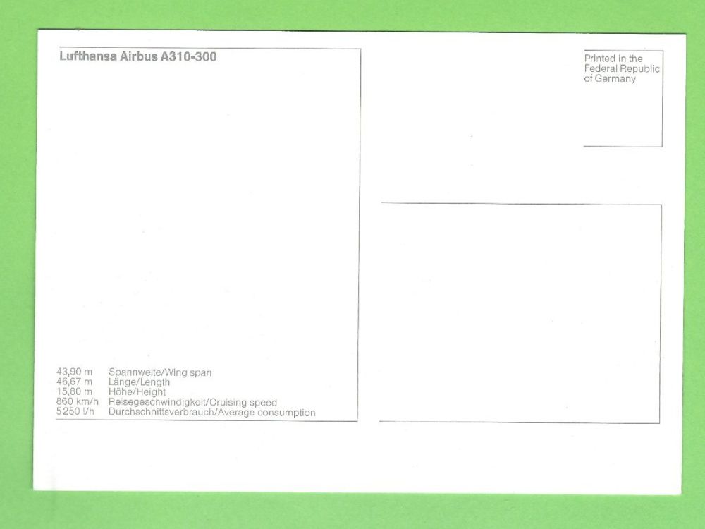 Cartoline postali: Lufthansa Airbus A310-300 – Usato da Zürich venduto da t24_de 1