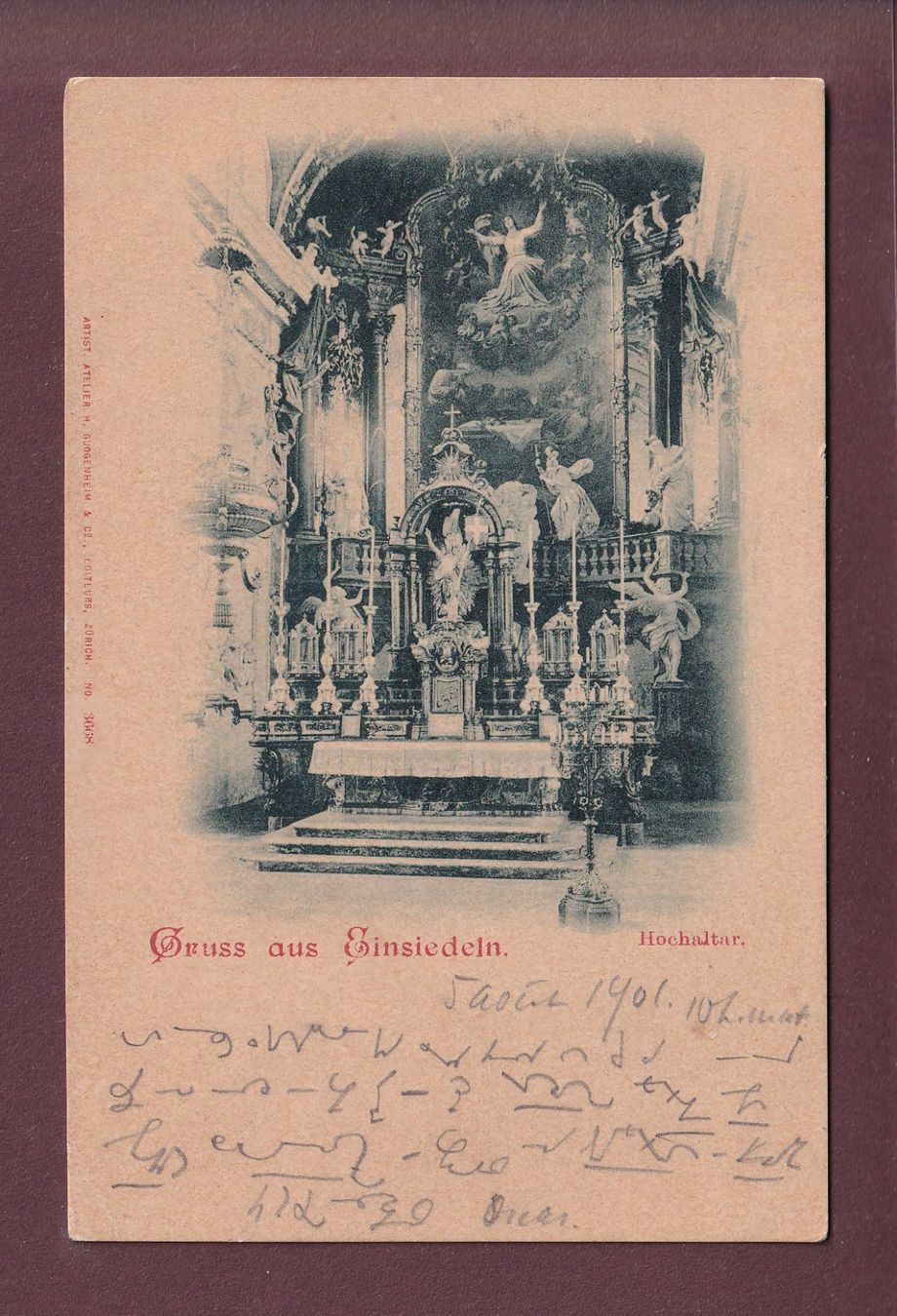 Cartoline postali: Gruss aus EINSIEDELN - Hochaltar - 1901 – Usato da Pully venduto da nicecards