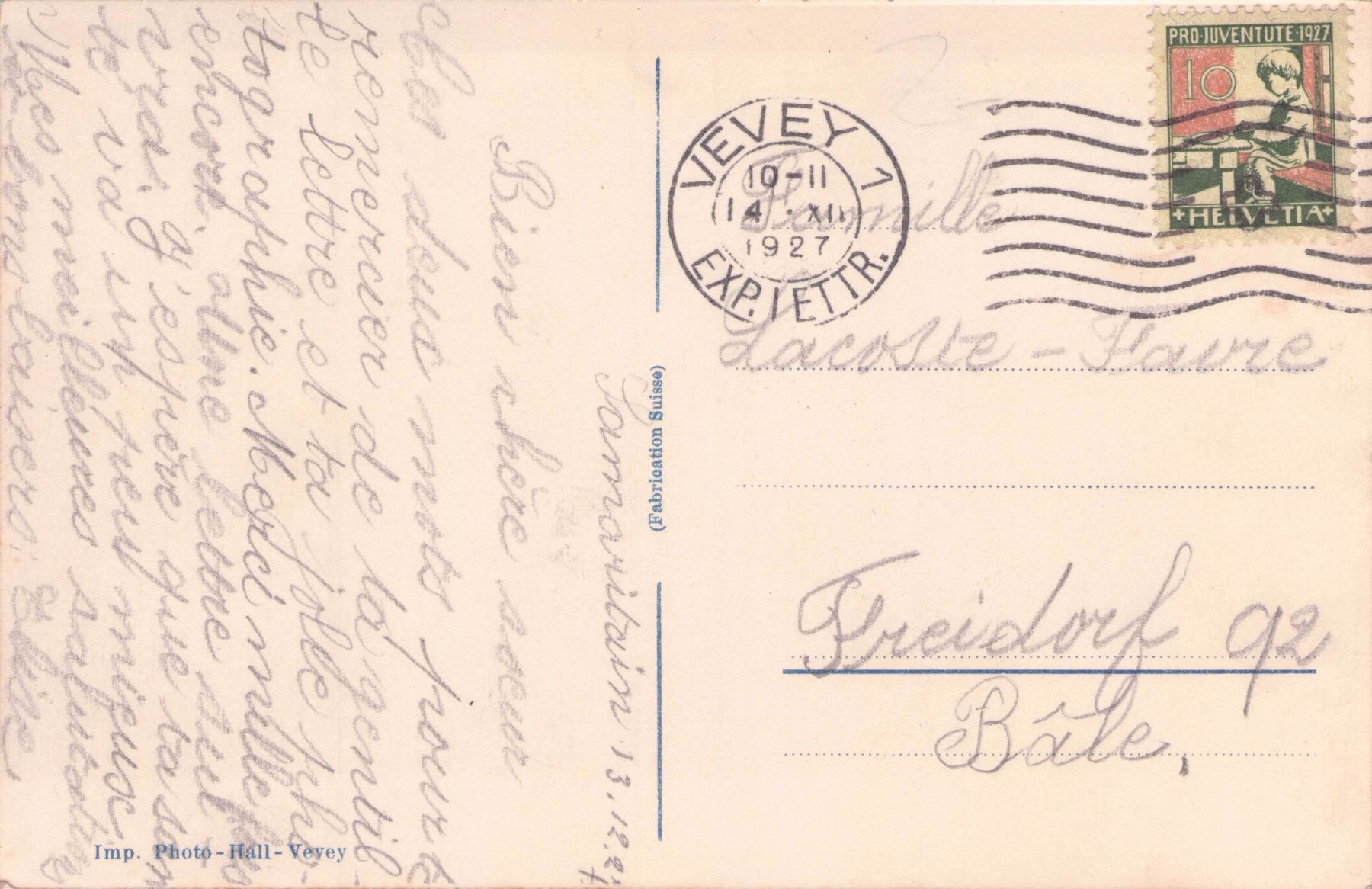Cartoline postali: Vevey VD // 1926 Le Samaritain // Sommer – Usato da Basel venduto da intermezzo12 1