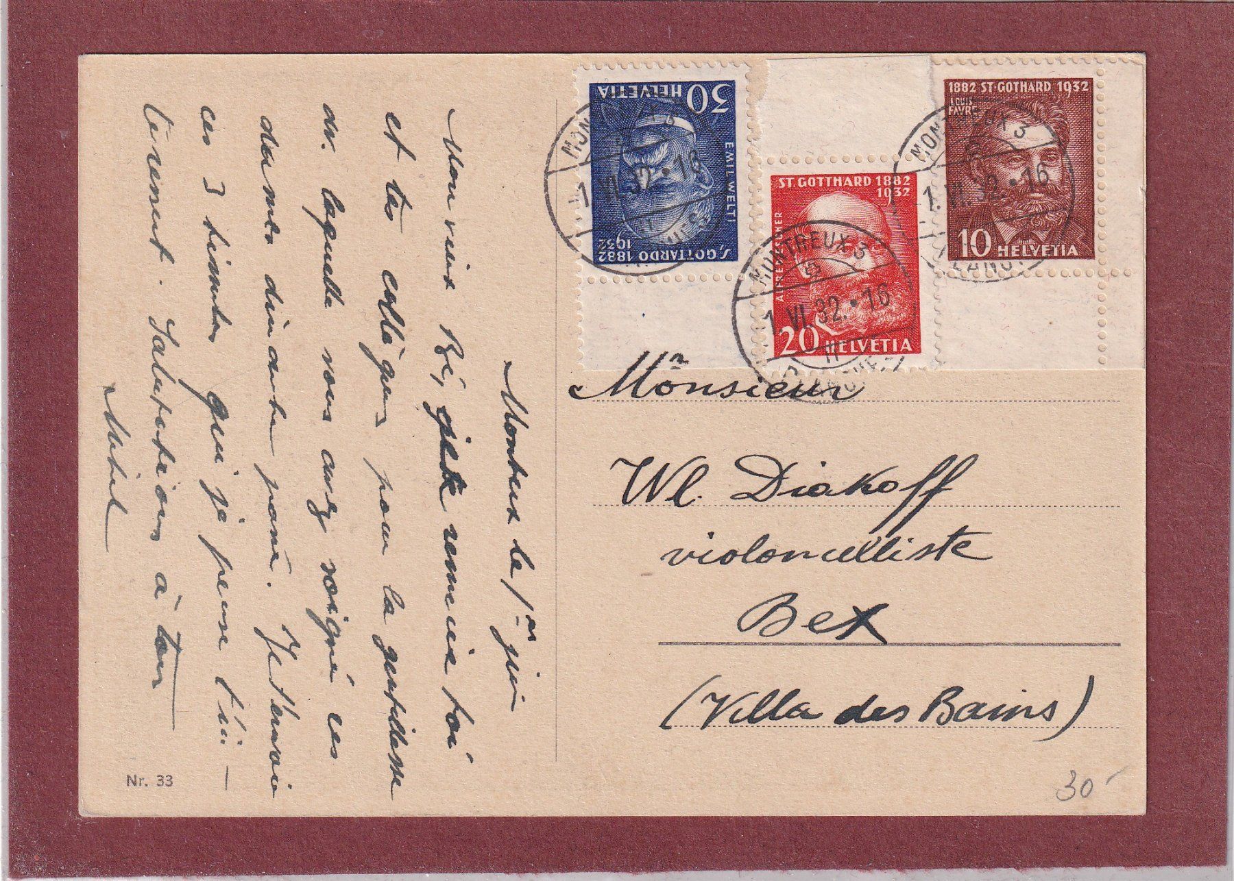 Cartoline postali: Les Avants - 1932 / Cinquantenaire du Gotthard – Usato da Orvin venduto da Pyaeschli 1
