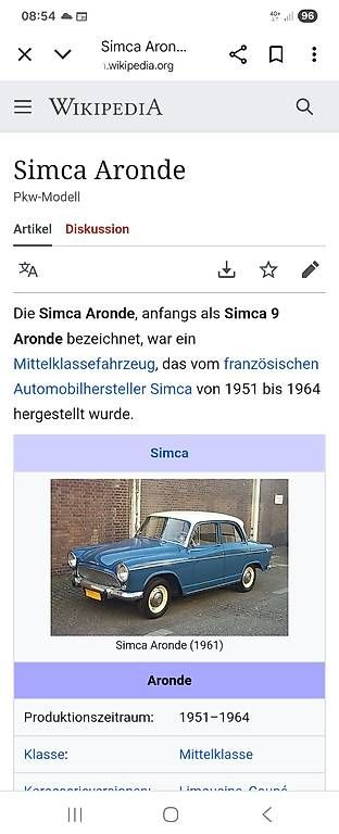 Foto & Immagini: 1951 bis 1964 Aronde von Simca – Usato da Ettingen venduto da 1964erNachtzugfahrer 2