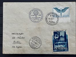 Flugpost 1939 mit Vignette Tir Federal Wagner Museum