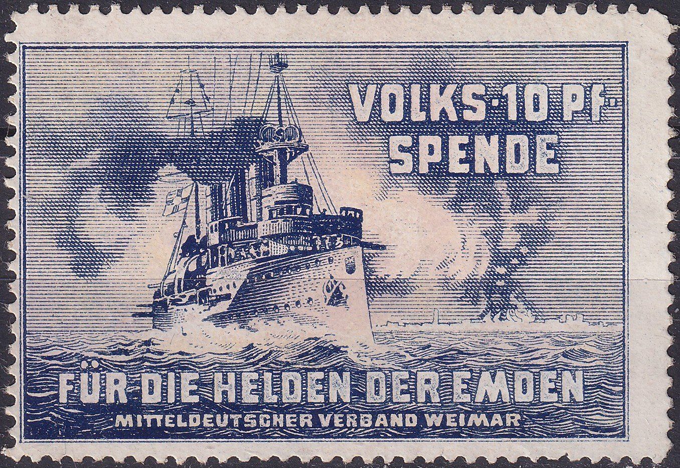 Tutti i francobolli: WEIMAR: Mittelde. Verband, Vignette: Helden der EMDEN SCHIFF – Usato da Sursee venduto da Luzernerraute