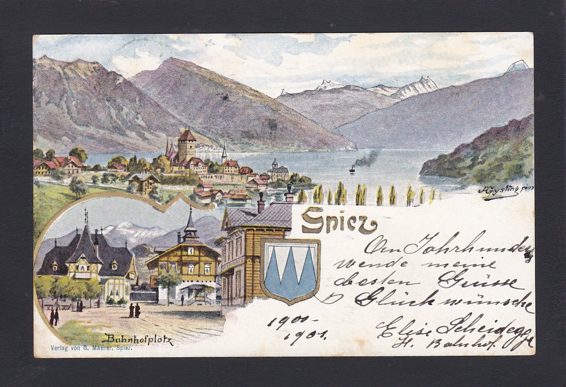 Ansichtskarten: SPIEZ - Bahnhof, 1900, Stabstempel – Gebraucht aus Reiden von cinfis
