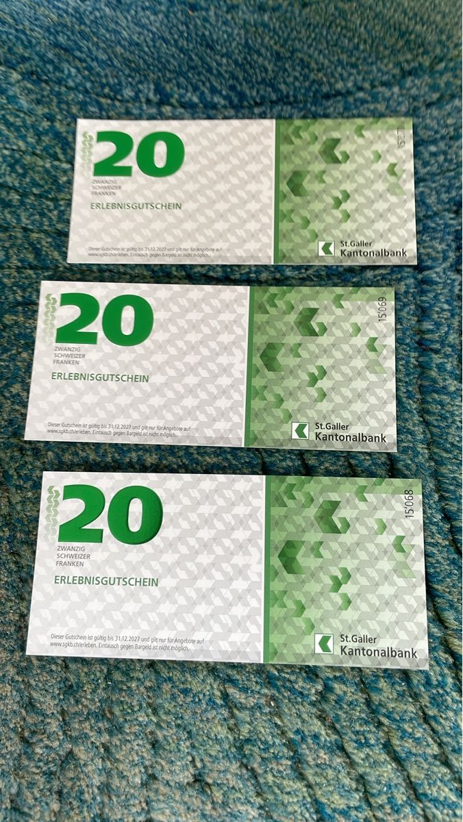 St. Galler Kantonalbank Erlebnisgutschein CHF 60.00 (Neu (gemäss ...