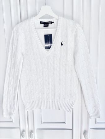 Ralph Lauren women’s cable polo pony pullover sweater M NEW
