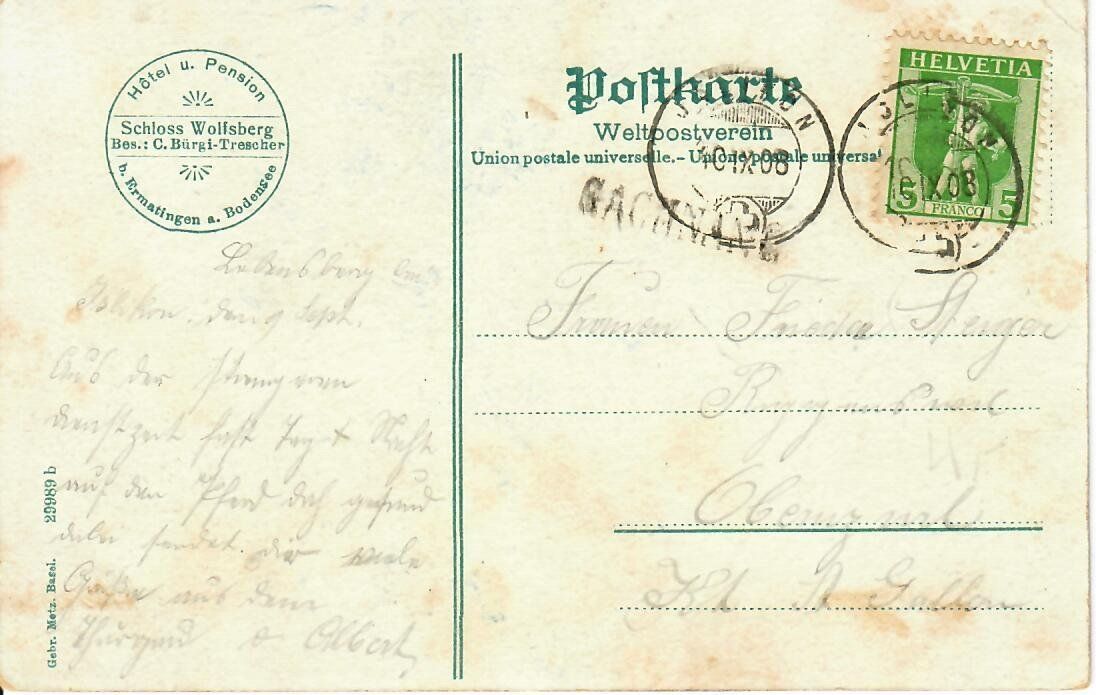 Cartoline postali: Schloss Wolfsberg 1908 - Stabstempel – Usato da Hochdorf venduto da Ziegel-16 1