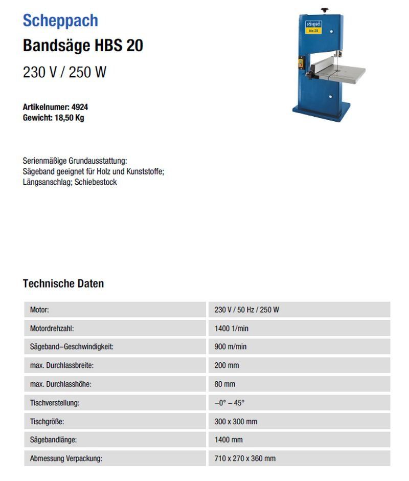Scheppach Seghe: Bandsäge HBS 20 - 4924 – Nuovo e nell'imballaggio originale da Opfikon venduto da opf_b7kx 4