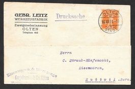 Olten Postkarte Gebrüder Lutz Werkzeugfabrik 16.8.1923