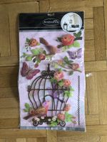 Autocollants muraux en relief cage à oiseaux et fleurs.