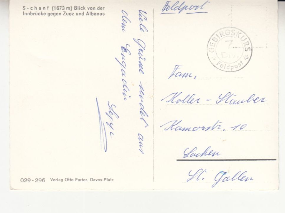 Cartoline postali: S-chanf ca. 1945 – Usato da Bürglen TG venduto da StampGraf 1