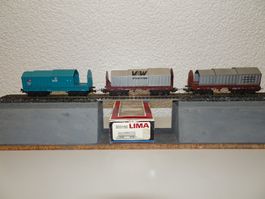 3 Stück Lima Teleskophaubenwagen SBB und NS  H0 DC