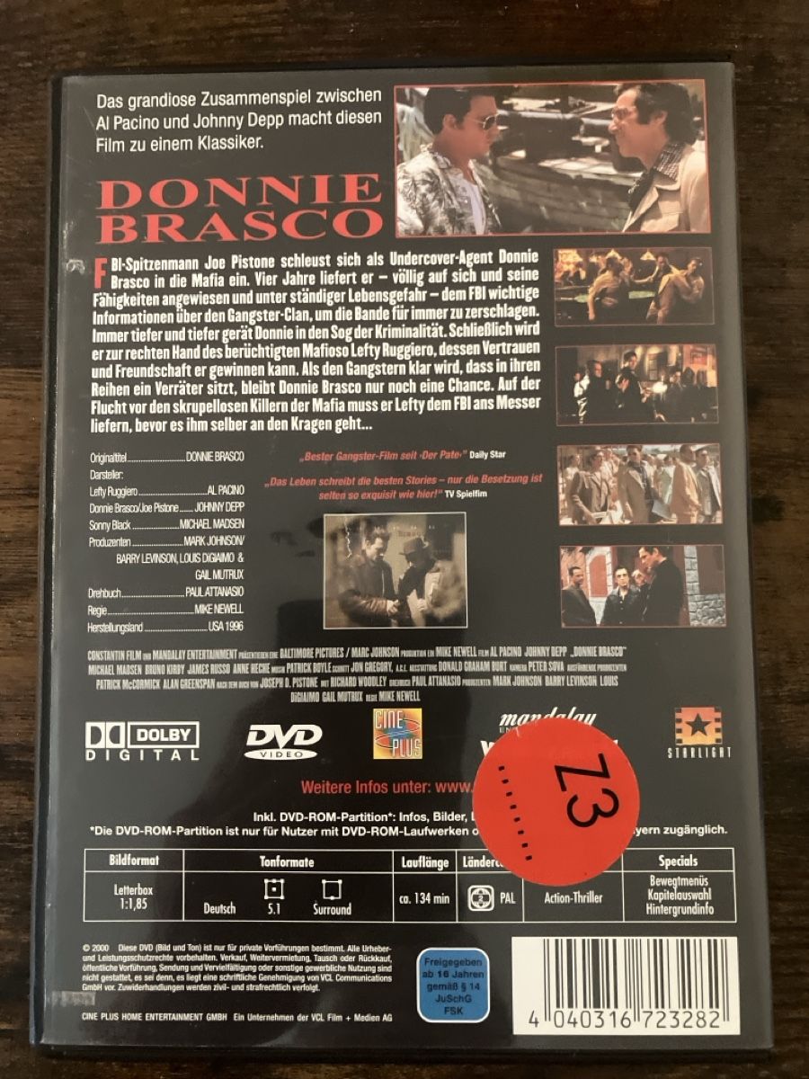 Tutti i DVDs: Donnie Brasco DVD – Usato da Glarus venduto da Jhuber78 1