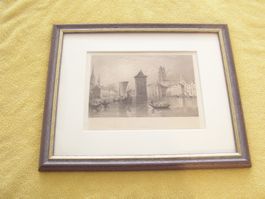 Stahlstich: Zürich mit Wellenbergturm W. Wallis/ W. Barlett