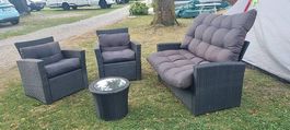 Rattan Aussenlounge 2 Einzelsitze / Bank / Tisch