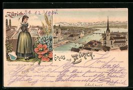 Litho Zürich, Ortsansicht, Mädchen in 