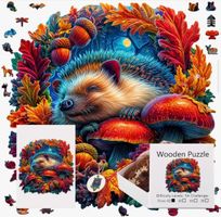 Wooden-Puzzle-Holzpuzzle-Igel im Laub-Familie 14x14cm