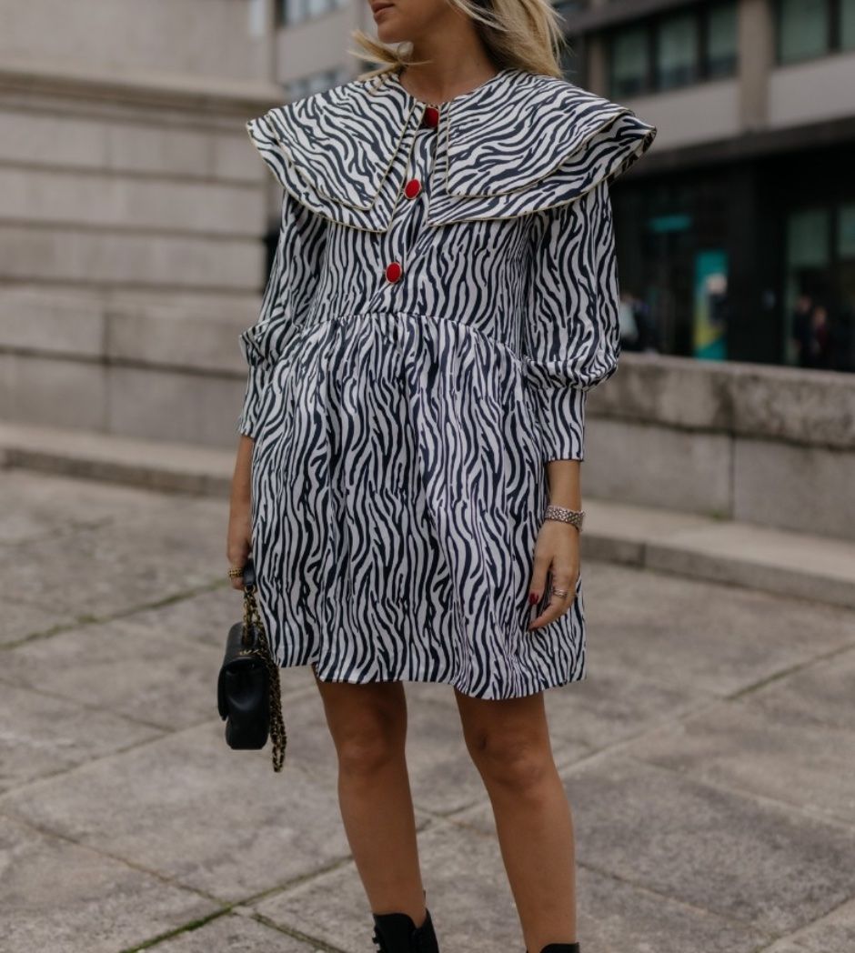 Zebra Vestiti: Zebra Kleid mit Statement Kragen M neu – Usato da Vitznau venduto da cat_qsh8