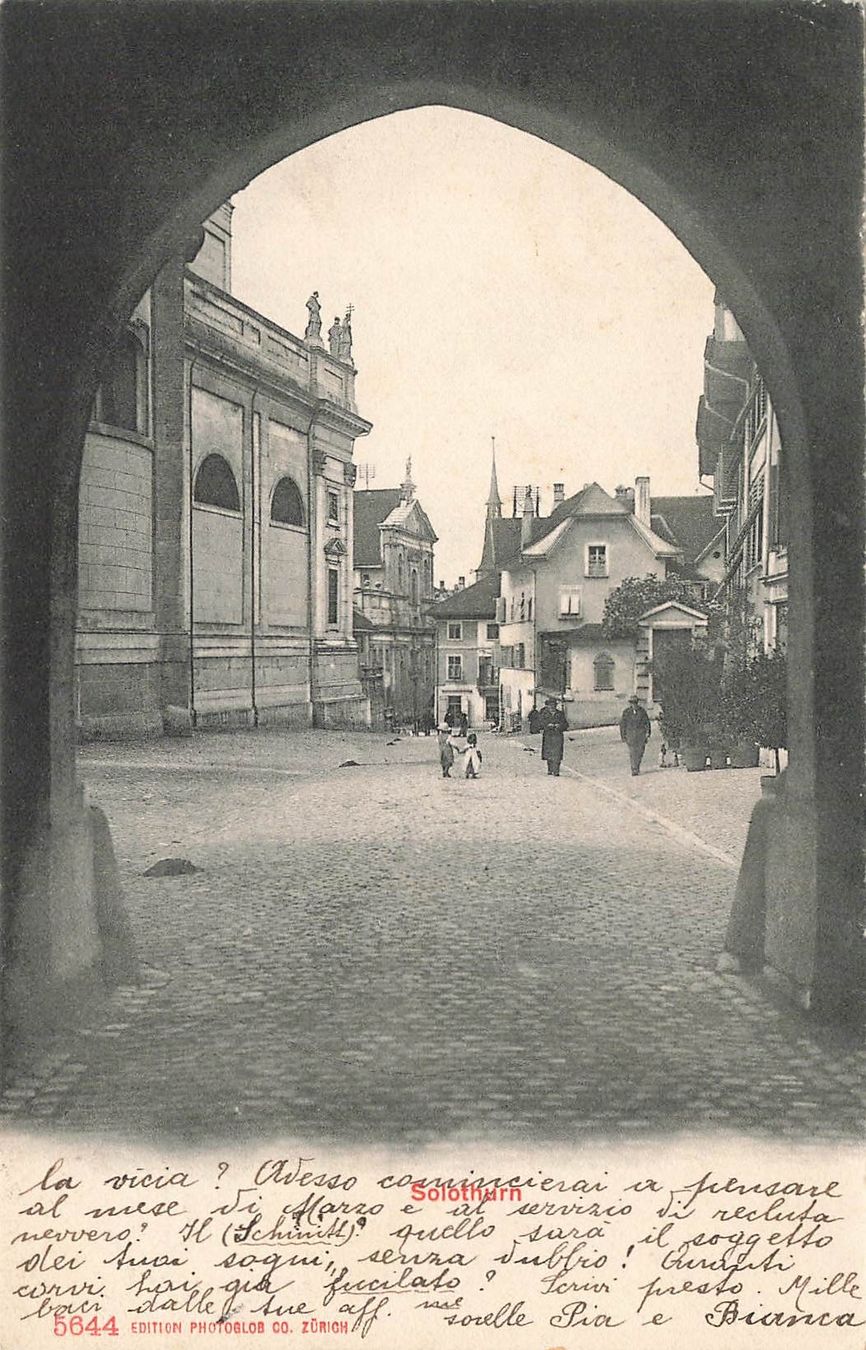 Cartoline postali: Solothurn SO Stadtansicht durch Torbogen – Usato da Biasca venduto da Blenio71