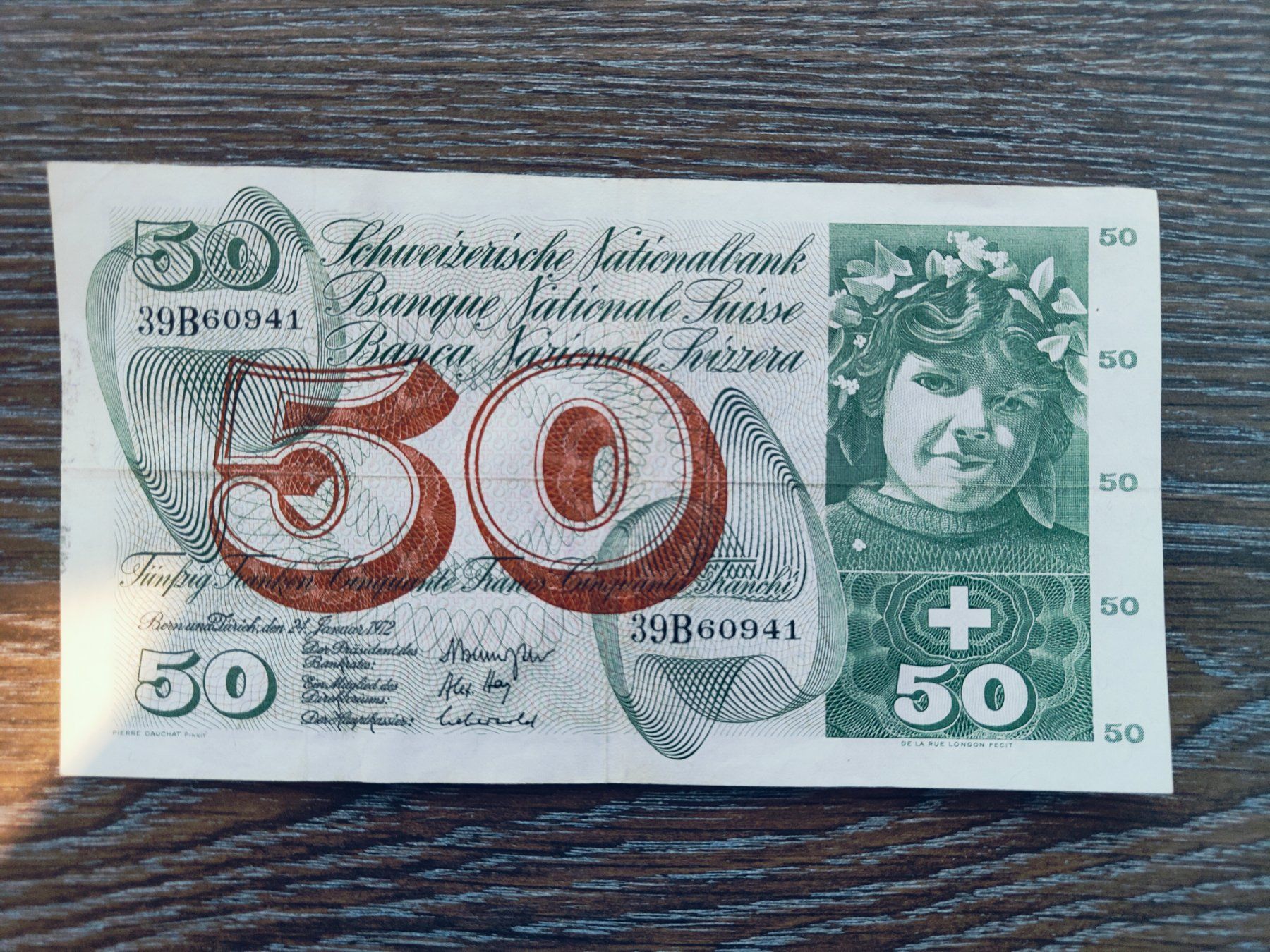 Banknoten: Schweiz 50 Franken 1972 !!!!!!! – Gebraucht aus Flaach von Lonzo99