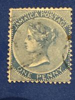 Timbre Jamaïque One Penny Queen Victoria bleu occasion