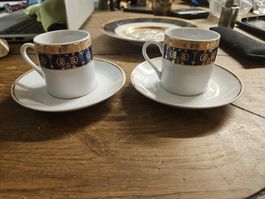 2 Espressotassen mit Untertellern, Golddekor, Vintage (l1)