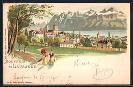 Litho Lausanne, Teilansicht mit Bergen