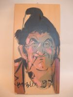Kurt Metzler signiert Bauer Appenzell Gesicht auf Holz