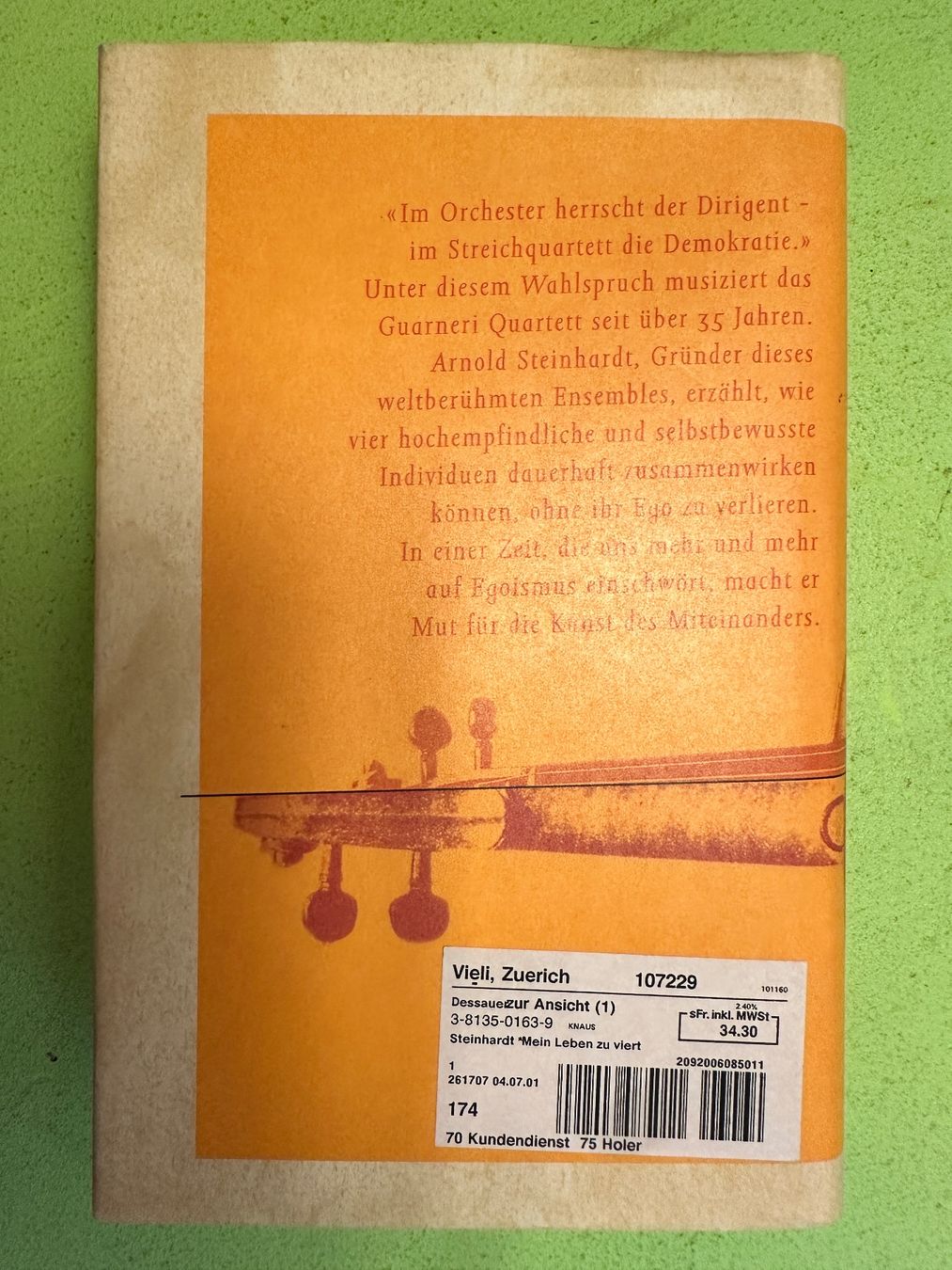 Libri: Arnold Steinhardt: Mein Leben zu viert. – Usato da Zürich venduto da allp 9