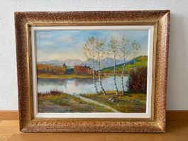78 cm x63.5cm/ F. Benninger1955/ Öl Gemälde Am Altenrhein