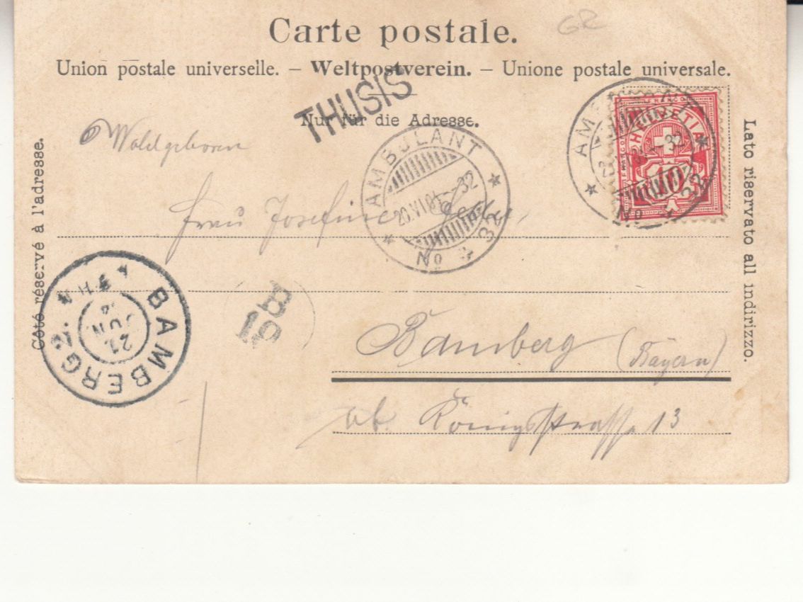 Cartoline postali: Viamala 1904 mit Stabstempel Thusis – Usato da Bürglen TG venduto da StampGraf 1