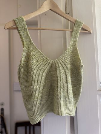 Green Knitted Summer Top, V-neck, Sleeveless, Size M- new!