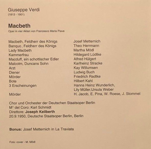 CD: Verdi - Macbeth (1950, Mödl / Keilberth) – Usato da Grüningen venduto da azulamarillo 2