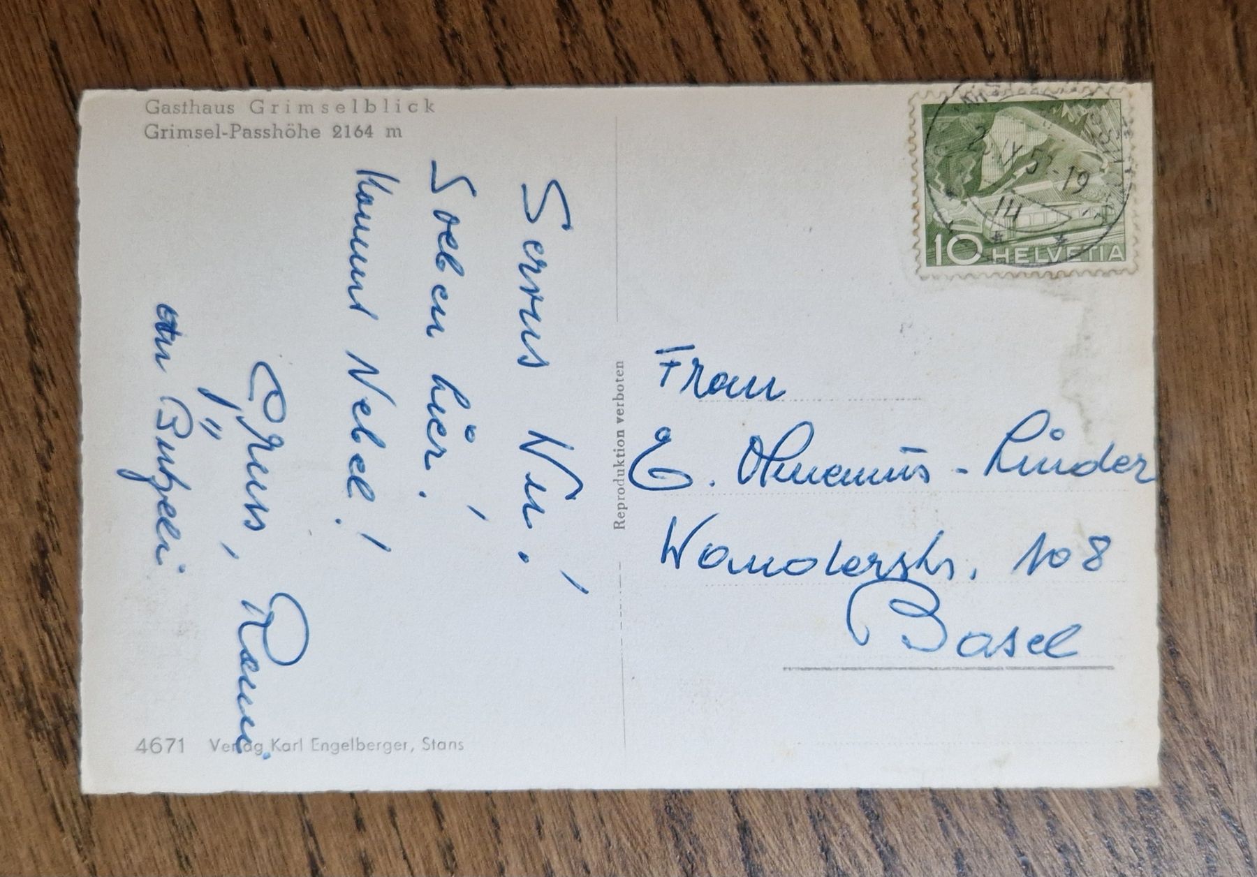 Cartoline postali: Gasthaus Grimselblick, Autos 1951 – Usato da Ebikon venduto da Donar50 2