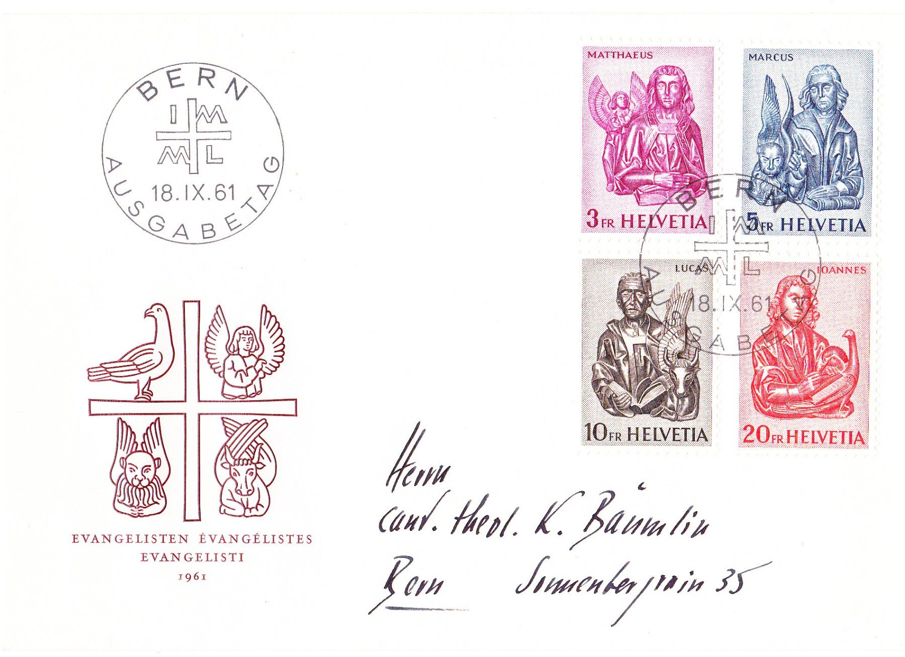 Tutti i francobolli: FDC Evangelisten, 1961 – Usato da Obfelden venduto da Funke2
