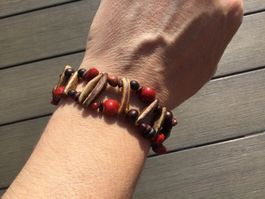 Bracelet ethnique perles en bois max19cm