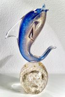 Selten schöner Murano Delfin auf Sockel Blau&Gold, top Zust.