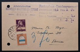 Nachnahmekarte Schweizer Briefmarken Zeitung 1923