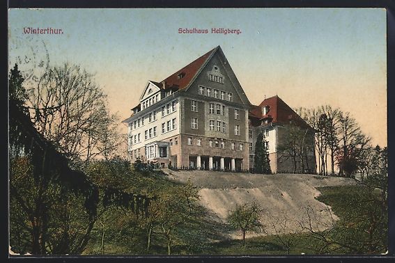 Cartoline postali: AK Winterthur, Schulhaus Heiligberg – Usato da Berlin venduto da bartko-reher