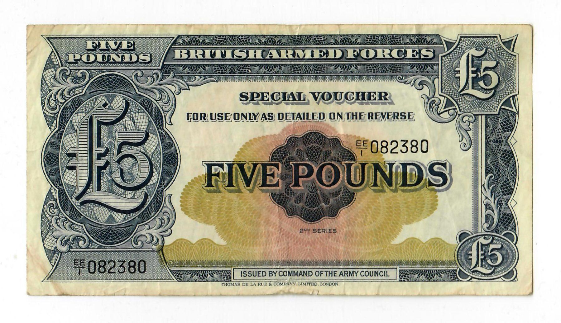 Banconote: Alte Banknote British Armed Forces, 5 Pounds – Usato da Landquart venduto da balboajimmy