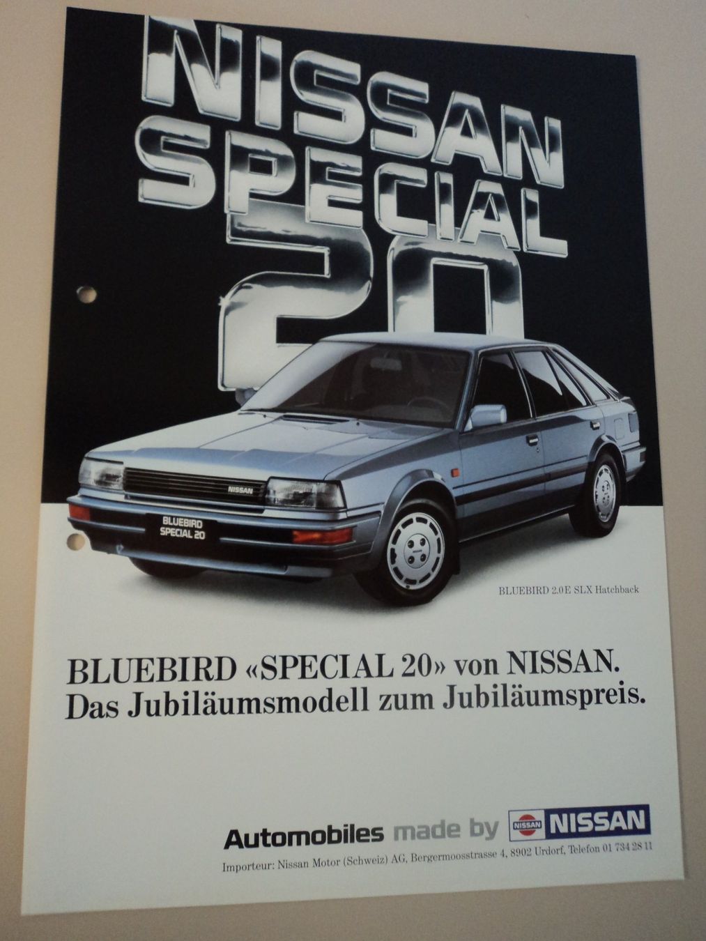 Nissan Documenti: Prospekt Nissan Bluebird "Special 20" 1987 – Usato da Schwarzenburg venduto da modelCARama 1