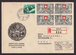 Lettre Recommandé 1953 cachet 600 ans de Berne