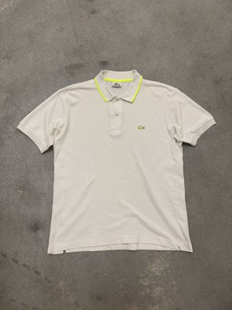 Polo Lacoste blanc détails jaune/vert  fluo taille 4 